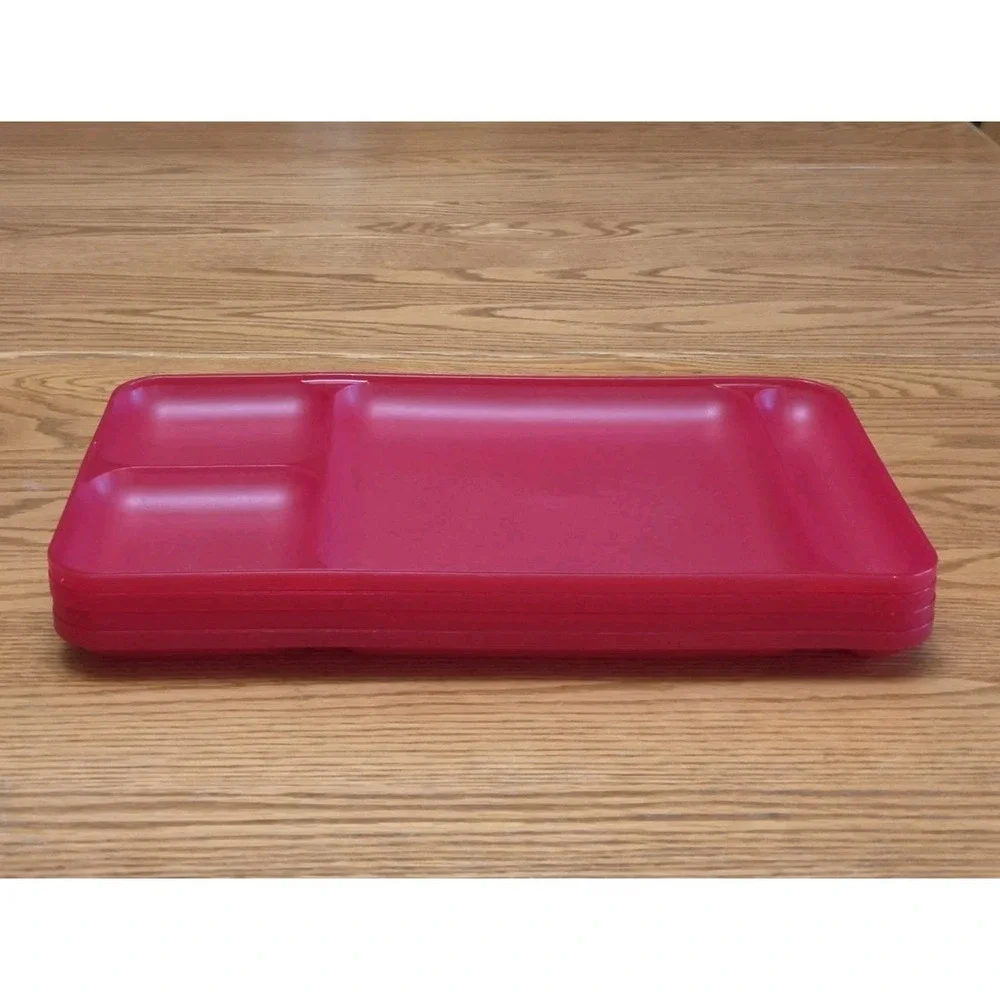 Set Of 4 Tupperware Red Cafeteria Divided Trays TV Camping Vintage